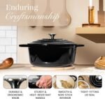 Nuovva Enamelled Cast Iron Dutch Oven Pot with Lid – 6.4 Quart Non Stick Casserole Pot – Heavy Duty & Oven Safe up to 500° F for Bread Baking, Braising, Stews, Roasting – 28cm Black - Image 5
