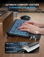 SABLUTE Ergonomic Wireless Keyboard and Mouse Combo - Wave Keyboard with Soft Leather Wrist Rest, Resistant Keys, RGB Backlit Rechargeable Set for PC/Mac/Chromebook (Black) - Image 3