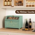 Double Layer Bread Box With Golden Trim for Countertop, Wooden Bread Container for Kitchen Counter, Corner Bread Storage (Green) - Image 3