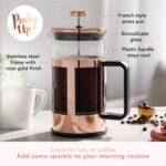 Pinky Up Piper Tea Press Pot, Coffee Maker, French Press for Loose Leaf Tea and Coffee, Hot or Iced Beverage Brewer, 34 oz, Rose Gold - Image 3