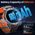 Hwagol Smart Watches for Men (Call/Notification),1.52'' Military Smart Watch, Two Style Kits,Flashlight,100+Sport Modes/Heart Rate/Sleep Monitor/Pedometer (Orange-Blue) - Image 4