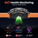 Hwagol Smart Watches for Men (Call/Notification),1.52'' Military Smart Watch, Two Style Kits,Flashlight,100+Sport Modes/Heart Rate/Sleep Monitor/Pedometer (Orange-Blue) - Image 5