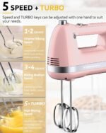 Electric Hand Mixer, Powerful 300W Hand Mixer Electric Handheld with 304 Beaters, Dough Hook,Hand Held Mixer with Turbo for Baking Cakes, Eggs, Cream Food(Pink) - Image 5