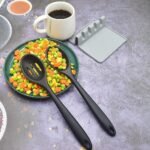 2PCS Silicone Nonstick Spoons, Heat Resistant, BPA Free, Ergonomic, Long Handle, Wide Bowl, Black - Image 3
