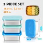 3-Pack Stainless Steel Snack Containers for Kids & Toddlers - 550ml (18oz) Leakproof Colorful Lids with Cute Dinosaurs | LFGB Certified, Stackable Metal Lunch Box for Daycare, School, Travel - Image 5