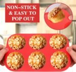 2PCS Silicone Muffin and Cupcake Pan - 6 Cup Non-Stick Mini Baking Molds, Reusable Tin for Brownies, 2 Trays Overlapped (Red, 9.45x6.5x1.57 Inch) - Image 3