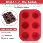 2PCS Silicone Muffin and Cupcake Pan - 6 Cup Non-Stick Mini Baking Molds, Reusable Tin for Brownies, 2 Trays Overlapped (Red, 9.45x6.5x1.57 Inch) - Image 4