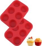 2PCS Silicone Muffin and Cupcake Pan - 6 Cup Non-Stick Mini Baking Molds, Reusable Tin for Brownies, 2 Trays Overlapped (Red, 9.45x6.5x1.57 Inch) - Image 8