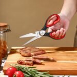 LIVINGO 8.5 Inch Kitchen Scissors Heavy Duty - Multi-Purpose Food Shears with Serrated Blades, Nut Cracker, Fish Scaler, Bottle Opener, Black & Red Handle - Image 3