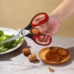 LIVINGO 8.5 Inch Kitchen Scissors Heavy Duty - Multi-Purpose Food Shears with Serrated Blades, Nut Cracker, Fish Scaler, Bottle Opener, Black & Red Handle - Image 5