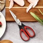 LIVINGO 8.5 Inch Kitchen Scissors Heavy Duty - Multi-Purpose Food Shears with Serrated Blades, Nut Cracker, Fish Scaler, Bottle Opener, Black & Red Handle - Image 6