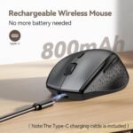 TECKNET Wireless Mouse Jiggler, USB-C Rechargeable Mouse, Silent Mouse with USB-C Adapter, 6400 DPI Ergonomic Mouse, Build-in Mouse Mover, 2.4G Computer Mice for Mac, Laptop, Desktop, PC - Image 4