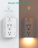 Surge Protector Outlet Extender - with Night Light, 5-Outlet Splitter and 4 USB Ports (2 USB C Charger), Multi Plug Outlet for Home, Dorm Room Essentials - Image 3