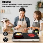 Electric Cooktop,110V 2400W Stove top, Countertop Cooktop with 9 Power Levels, LED Display,Child Safety Lock, Timer,Knob and Touch Control 2 burner Electric cooktop - Image 5