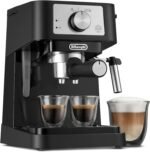 De'Longhi Stilosa Manual Espresso Machine, Latte & Cappuccino Maker, 15 Bar Pump Pressure + Manual Milk Frother Steam Wand, Black/Stainless, EC260BK & DLSC058 Coffee Tamper - Image 3