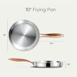 CAROTE 10" Tri-Ply Stainless Steel Frying Pan, Non-Toxic Fry Pan Egg Pan Omelet Pans, Oven Safe, Induction, Ceramic and Gas Cooktops Compatible, Silver - Image 3
