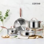 CAROTE 10" Tri-Ply Stainless Steel Frying Pan, Non-Toxic Fry Pan Egg Pan Omelet Pans, Oven Safe, Induction, Ceramic and Gas Cooktops Compatible, Silver - Image 6