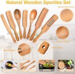 Spurtles Kitchen Tools Wooden, 7Pcs Wooden Spoons for Cooking, Natural Premium Spatula Set, Heat Resistant Cooking Utensil for Nonstick Cookware, Spurtle for Sourdough Starter - Image 4