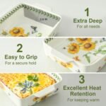 Ceramic Sunflower Baking Casserole Dish with Handles,Large 2 pieces 8x13 inch & 6x10 inch Lasagna Baking Dish and Middle Flower Andplant Baking Pan,Porcelain Serving Bakeware Set - Image 4