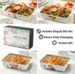 Ceramic Sunflower Baking Casserole Dish with Handles,Large 2 pieces 8x13 inch & 6x10 inch Lasagna Baking Dish and Middle Flower Andplant Baking Pan,Porcelain Serving Bakeware Set - Image 5