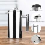 Small Stainless Steel French Press, 12oz Dual-Filter Coffee Plunger Pot Brewer and Maker for Individual Serving, Silver - Image 3