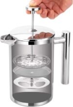 Small Stainless Steel French Press, 12oz Dual-Filter Coffee Plunger Pot Brewer and Maker for Individual Serving, Silver - Image 6