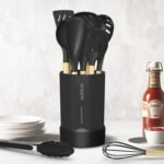 Silicone Cooking Utensils Set, 446°F Heat Resistant Silicone Kitchen Utensils for Nonstick Cookware, Kitchen Gadgets Spatula Set, Spoon, Turner, Tongs, Ladle, Whisk, BPA FREE (Black) - Image 5