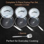 Stainless Steel Frying Pan Set, Sartenes de Acero Inoxidable 3-Piece Honeycomb Nonstick Skillets 8", 10", 12" With Lids, Spatula, Oven & Induction Compatible, Dishwasher Safe Pan Set - Image 3