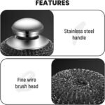 2026 New Steel Wool Scrubber, Stainless Steel Dish Scrubber with Handle for Cleaning Dishes, Iron Pots, Stoves, Wash Sink (3pcs) - Image 3