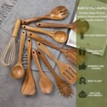 AIUHI 10 Pack Wooden Spoons for Cooking, Teak Wood Kitchen Utensils Set for Non Stick Use, Spatula Set for Stirring, Baking, Non Stick Wooden Utensils for Kitchen - Image 3