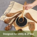 AIUHI 10 Pack Wooden Spoons for Cooking, Teak Wood Kitchen Utensils Set for Non Stick Use, Spatula Set for Stirring, Baking, Non Stick Wooden Utensils for Kitchen - Image 4