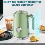 SUSTEAS Electric Kettle - 57oz Hot Tea Water Boiler with Thermometer, 1500W Fast Heating Stainless Steel Pot, Cordless LED Indicator, Auto Shut-Off & Boil Dry Protection, Retro Green - Image 4
