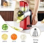 Rotary Cheese Graters with 4 Blades, Hand Crank Cheese Grater with Waffle Slicer, Red, Black and White Cheese Shredder with Suction Base, Easier for Shredding & Grating (Red, 4 Graters) - Image 4