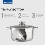 Daniks Standard 2 Quart Stainless Steel Stock Pot with Glass Lid, Try-Ply Bottom for Even Heating, Induction Compatible, Dishwasher Safe, Built-In Measuring Scale, Silver - Image 4