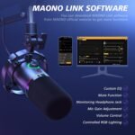 MAONO XLR/USB Dynamic Microphone Kit, RGB Podcast Mic with Software, Mute, Gain Knob, Volume Control, Boom Arm for Streaming, Gaming, Voice-Over, Recording-PD200XS Black - Image 4
