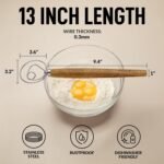 Zulay Kitchen Durable 13-Inch Danish Dough Whisk - Easy Mixing Bread Hook, Stainless Steel, Sourdough Traditional Dutch Whisking Tool, 2 Pack Acacia Wood - Image 3