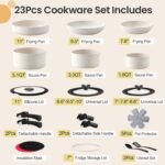 23 Pcs Nonstick Pots and Pans Set with 4 Detachable Handle, Ceramic Cookware Set Non Toxic, Induction Dishwasher Oven Safe Cookware Set, RV Kicthen Set Removable Handle, White Granite - Image 3