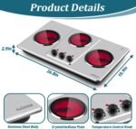 Cusimax Hot Plate Electric,Countertop Infrared Triple Burner with 7″ Ceramic Glass Cooktop,Electric Hot Plate for Cooking,11 Level Temperature Setting - Image 5