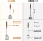 304 Stainless Steel Kitchen Utensils Set with Wooden Handle,12 Pcs Long Heat Resistant Metal Cooking Utensils Set,Spatula, Ladle, Skimmer, Spaghetti Spoon,Tongs,Potato Masher - Image 4