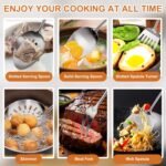 304 Stainless Steel Kitchen Utensils Set with Wooden Handle,12 Pcs Long Heat Resistant Metal Cooking Utensils Set,Spatula, Ladle, Skimmer, Spaghetti Spoon,Tongs,Potato Masher - Image 6