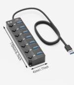 USB 3.0 Hub, 7-Port with Individual On/Off Switches & LED Indicators, 5Gbps High-Speed Data Hub for Laptop, PC, MacBook, Surface Pro, PS5, HDD, Flash Drive (4ft Cable) - Image 3