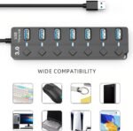 USB 3.0 Hub, 7-Port with Individual On/Off Switches & LED Indicators, 5Gbps High-Speed Data Hub for Laptop, PC, MacBook, Surface Pro, PS5, HDD, Flash Drive (4ft Cable) - Image 6
