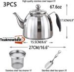 Stainless Steel Tea Pot with Removable Infuser - Loose Leaf Tea Maker, Home & Kitchen Teapot - Large 67.6 oz, Stovetop Safe Teapot for Tea/Coffee, Mirror Finish (2000ml) - Image 4