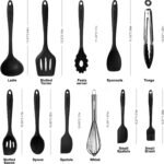 Kitchen Utensil Set - 11 Cooking Utensils - Colorful Silicone Kitchen Utensils - Nonstick Cookware with Spatula Set - Colored Best Kitchen Tools Kitchen Gadgets (Black) - Image 3
