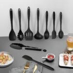Kitchen Utensil Set - 11 Cooking Utensils - Colorful Silicone Kitchen Utensils - Nonstick Cookware with Spatula Set - Colored Best Kitchen Tools Kitchen Gadgets (Black) - Image 4