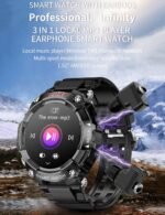 Military Smart Watch with Earbuds, 1.52" Screen Smartwatch for Men, Rugged Fitness Tracker, Local Music，Answer/Make Call,Speaker,Recording,Sleep Monitor,Sports Smart Watch Long Time Standby - Image 3