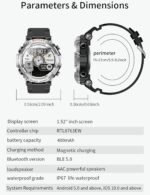 Military Smart Watch with Earbuds, 1.52" Screen Smartwatch for Men, Rugged Fitness Tracker, Local Music，Answer/Make Call,Speaker,Recording,Sleep Monitor,Sports Smart Watch Long Time Standby - Image 6