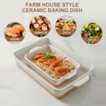 Ceramic Baking Casserole Dish with Handles, Large 9x13 inch Pan and Middle Baking Pan - Porcelain Serving Bakeware Set (Farmhouse White) - Image 3