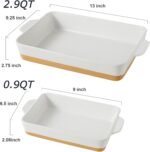 Ceramic Baking Casserole Dish with Handles, Large 9x13 inch Pan and Middle Baking Pan - Porcelain Serving Bakeware Set (Farmhouse White) - Image 4