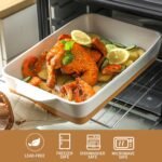 Ceramic Baking Casserole Dish with Handles, Large 9x13 inch Pan and Middle Baking Pan - Porcelain Serving Bakeware Set (Farmhouse White) - Image 5